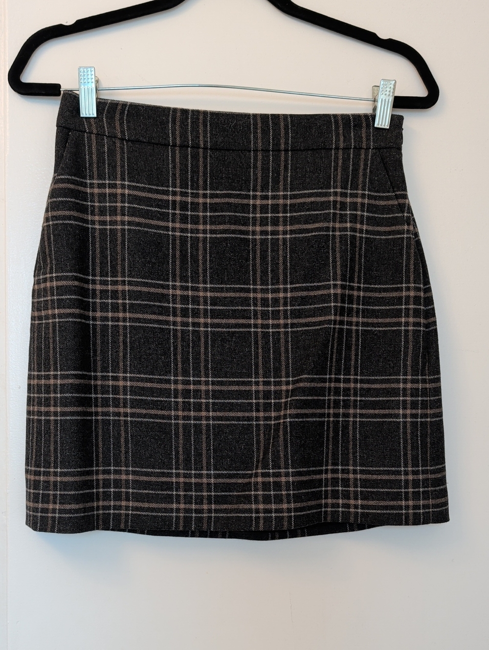 & Other Stories Paris Atelier Charcoal Tan Plaid Mini Skirt Size US 6